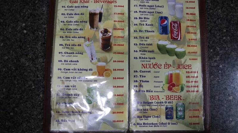 호치민 포뀐 메뉴판